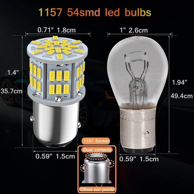 Melphan-Auto 1157 Led Brake Light Bulb, 12V-24V 1157 7528 2357 2057 BAY15D LED Replacement Light Bulb for Brake Tail Light for Car RV Trailer Boat, 54SMD 3014 Chipset White light, 2PCS - Image 2